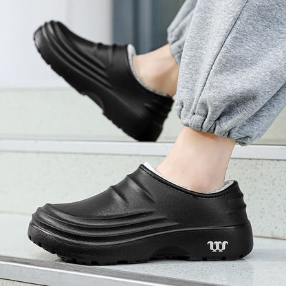 Men Women Waterproof Plush Slippers Non-slip Home Shoes Chef Kitchen Warm Casual Autumn Winter Slippers 