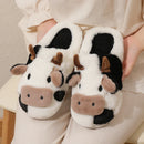 Unisex Cartoon Cow Warm Plush Slippers Non-slip Indoor Slides Couple Home Cotton Shoes Toe Wrap New Winter 