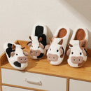 Unisex Cartoon Cow Warm Plush Slippers Non-slip Indoor Slides Couple Home Cotton Shoes Toe Wrap New Winter 