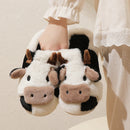 Unisex Cartoon Cow Warm Plush Slippers Non-slip Indoor Slides Couple Home Cotton Shoes Toe Wrap New Winter 
