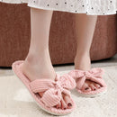 Women's Velvet Slippers With Bow Living Room Soft Casual Autumn Winter Slippers Silent Light EVA Non-slip Herringbone Slippers 