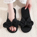 Women's Velvet Slippers With Bow Living Room Soft Casual Autumn Winter Slippers Silent Light EVA Non-slip Herringbone Slippers 