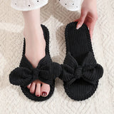 Pantuflas de terciopelo con lazo para mujer, suaves e informales, para otoño e invierno, con diseño de espiga, antideslizantes y ligeras de EVA. 