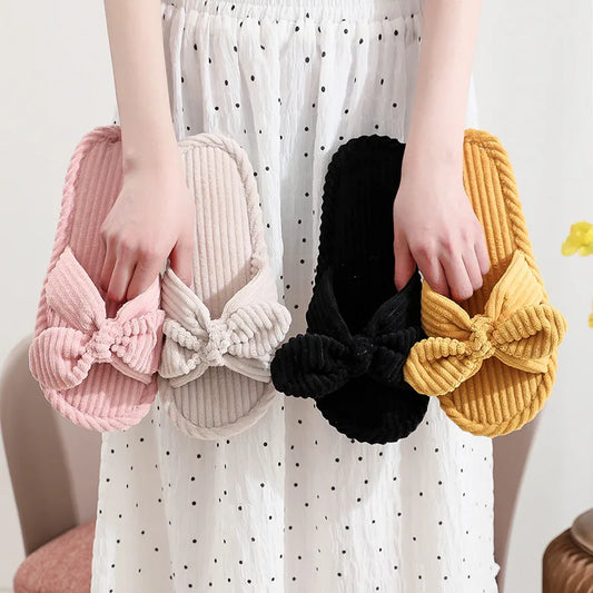Pantuflas de terciopelo con lazo para mujer, suaves e informales, para otoño e invierno, con diseño de espiga, antideslizantes y ligeras de EVA. 