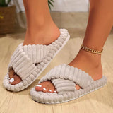 Pantuflas de terciopelo con lazo para mujer, suaves e informales, para otoño e invierno, con diseño de espiga, antideslizantes y ligeras de EVA. 