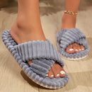 Women's Velvet Slippers With Bow Living Room Soft Casual Autumn Winter Slippers Silent Light EVA Non-slip Herringbone Slippers 