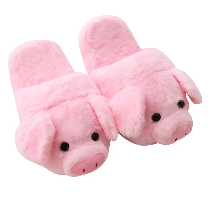 Chinelos interiores quentes para mulheres, sapatos de porco rosa, peludo curto, chinelo de piso em casa, macio, moda feminina, bonito, inverno, SH467