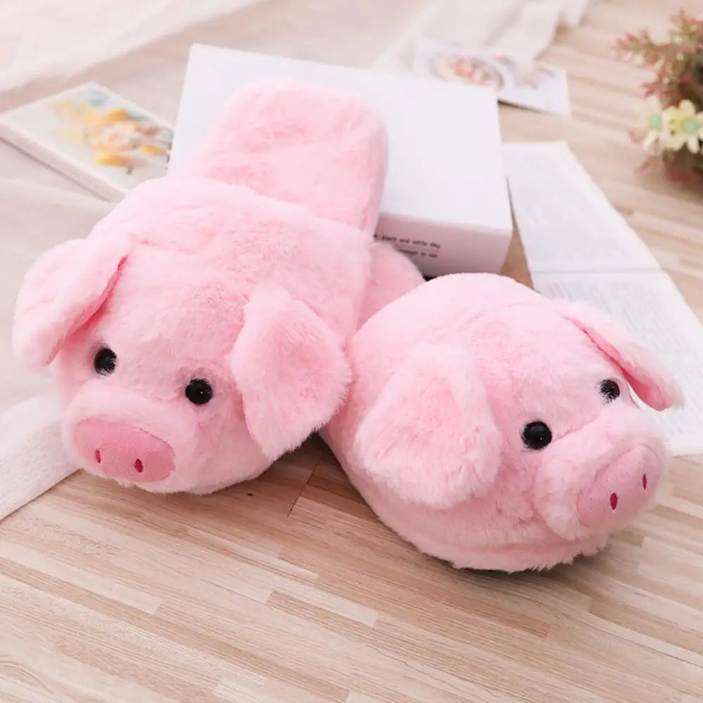 Warm Indoor Slippers For Women Pink Pig Shoes Short Furry Home Floor Slipper Soft Female Fashion Cute Winter SH467 