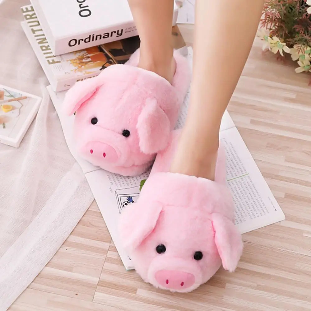 Warm Indoor Slippers For Women Pink Pig Shoes Short Furry Home Floor Slipper Soft Female Fashion Cute Winter SH467 