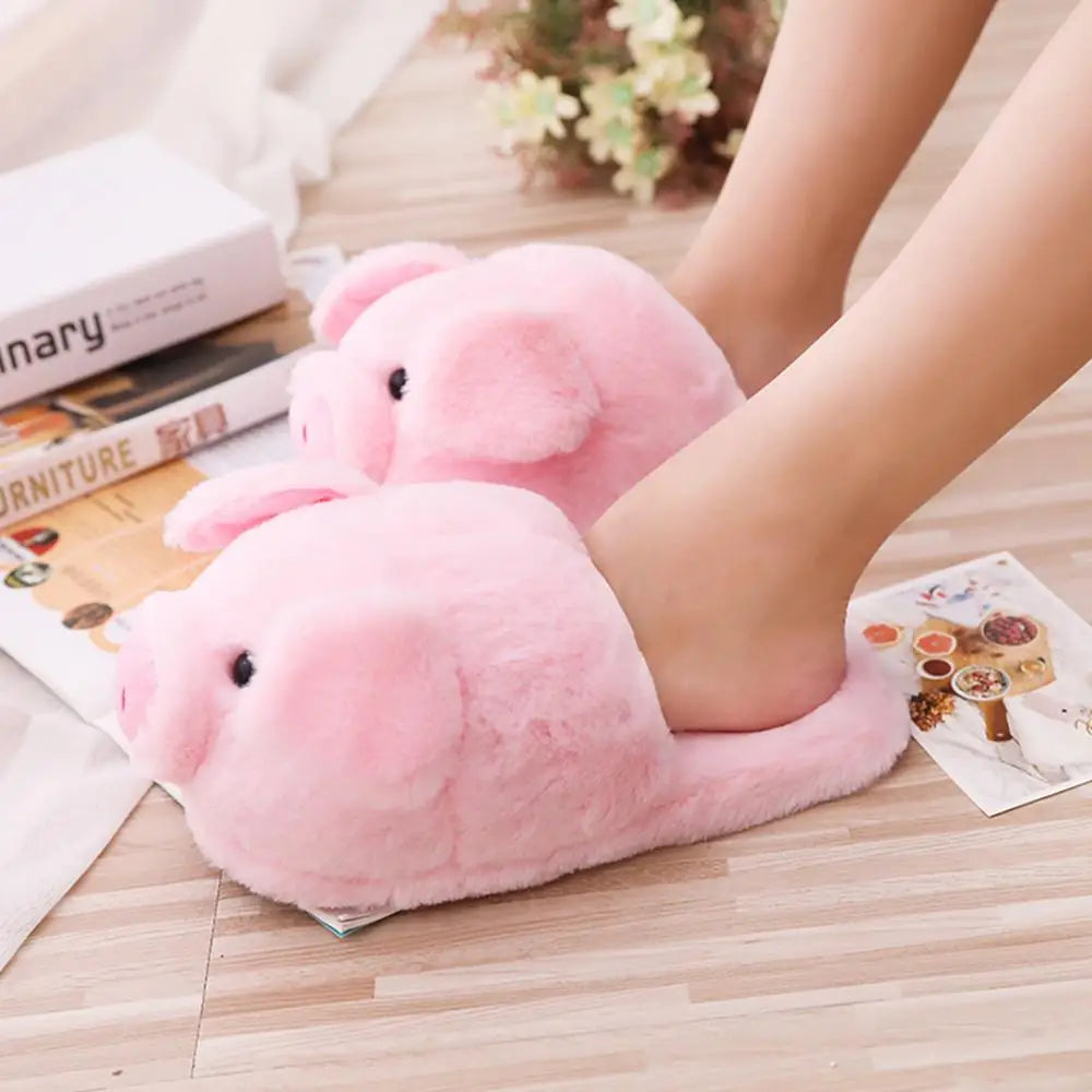 Chinelos interiores quentes para mulheres, sapatos de porco rosa, peludo curto, chinelo de piso em casa, macio, moda feminina, bonito, inverno, SH467
