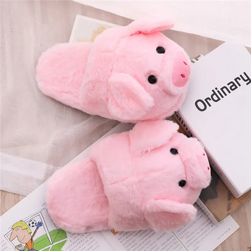 Warm Indoor Slippers For Women Pink Pig Shoes Short Furry Home Floor Slipper Soft Female Fashion Cute Winter SH467 