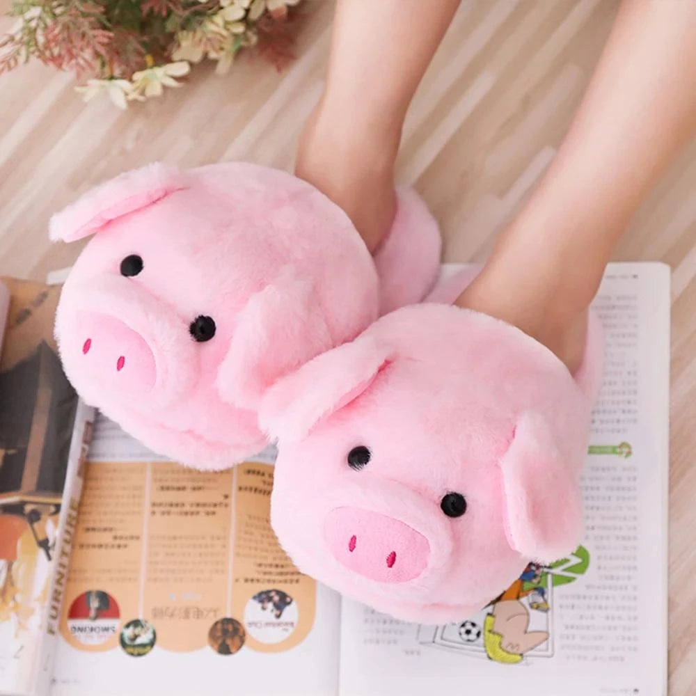 Warm Indoor Slippers For Women Pink Pig Shoes Short Furry Home Floor Slipper Soft Female Fashion Cute Winter SH467 