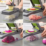 Picadora de verduras multifuncional con mango, rallador, rebanadora de verduras, cortadora de cubos, cortadora de utensilios de cocina, 14 en 1, 16 en 1 