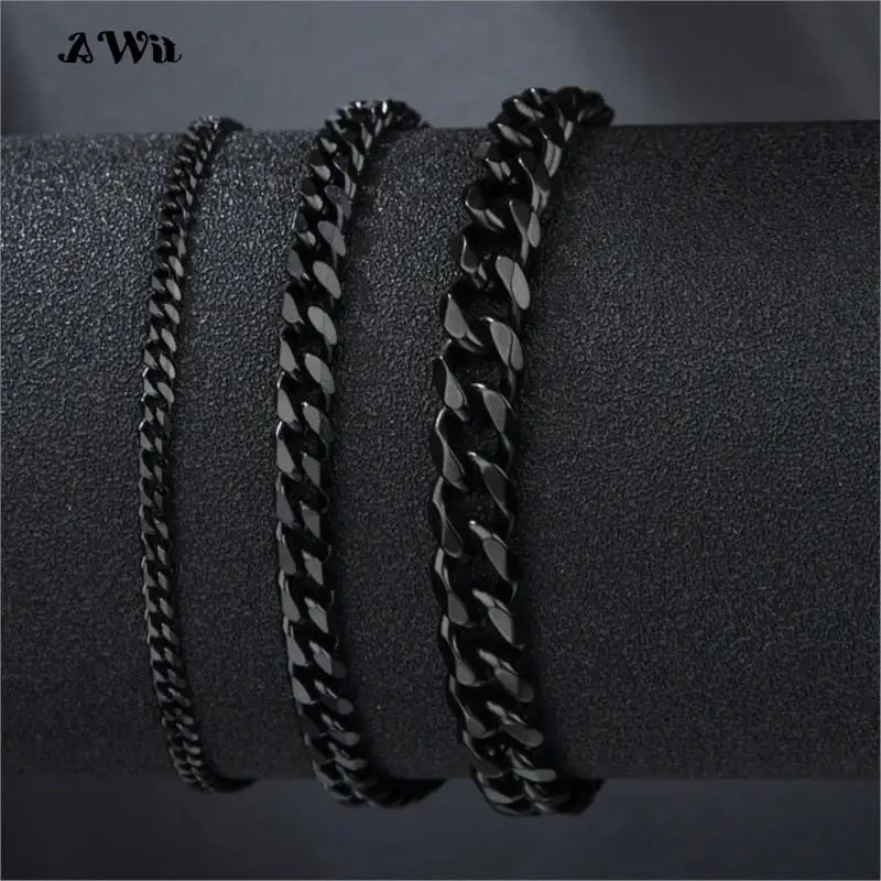 Chunky Miami Curb Chain Bracelet for Men Stainless Steel Cuban Link Silver Color Classic Punk Jewelry 3-11mm 