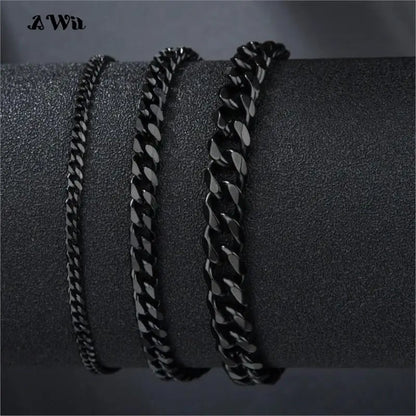 Pulsera gruesa de cadena Miami para hombre, de acero inoxidable, con eslabones cubanos, color plata, joyería punk clásica, de 3 a 11 mm 