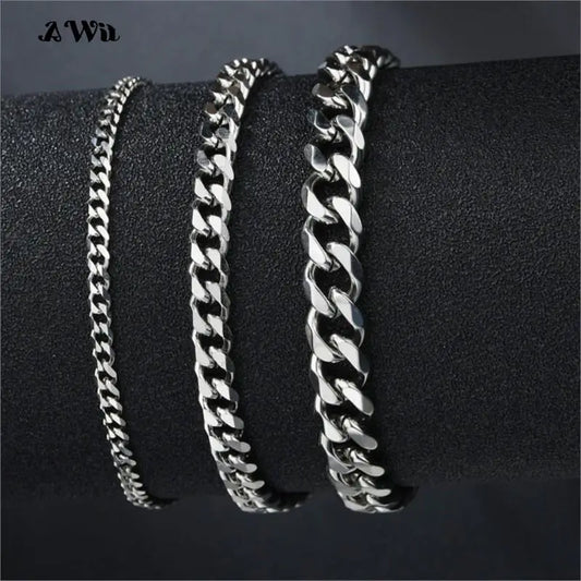 Chunky Miami Curb Chain Bracelet para homens, aço inoxidável, link cubano, cor prata, jóias clássicas punk, 3-11mm
