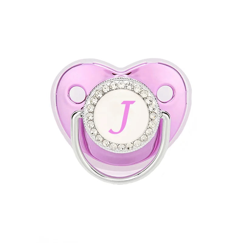 Metallic Purple Baby Pacifier with Cap, BPA Free Silicone Pacifier, Initial Letter Name, Dummy Teether, Baby Shower Gifts 