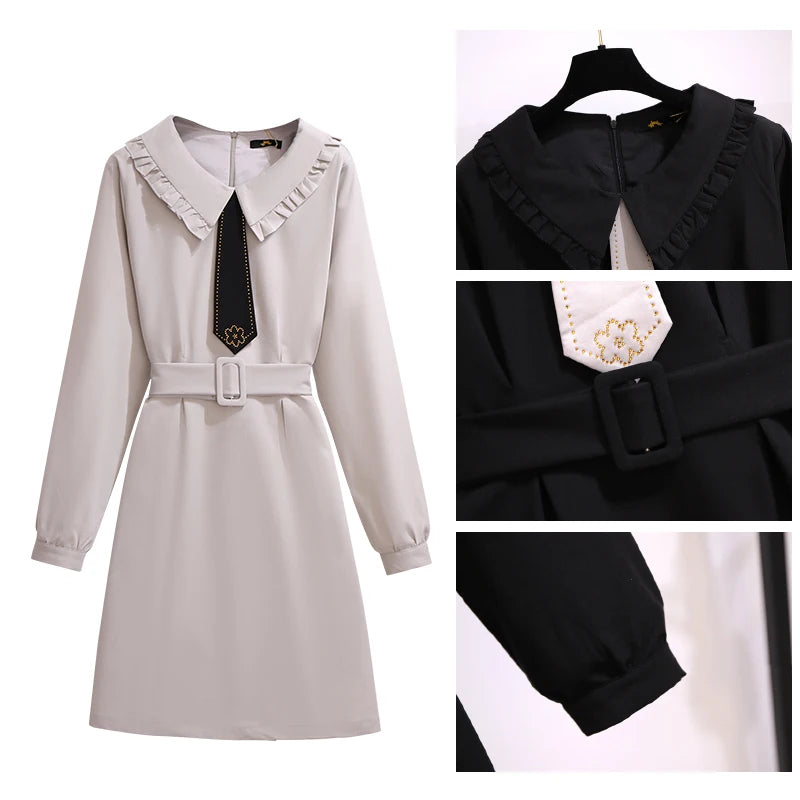 Cinto de vestido estilo universitário feminino, lazer, tamanho grande, cor sólida, design da cintura, decoração de gravata, depuração especial, primavera e outono