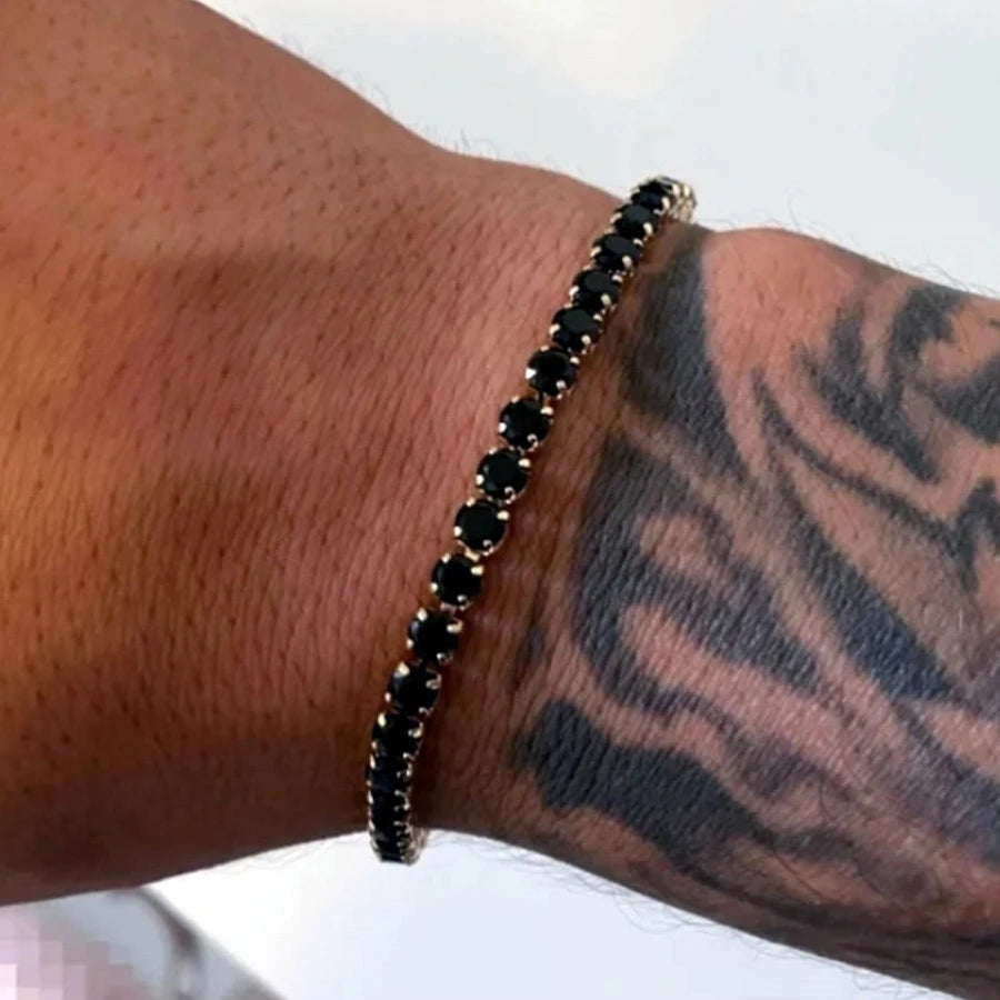 Clássico Punk Aço Inoxidável Link Chain Bracelet para Homens e Mulheres, Pulseira de tênis, Ouro, Preto, Cor Prata, Zircão, Jóias Presente