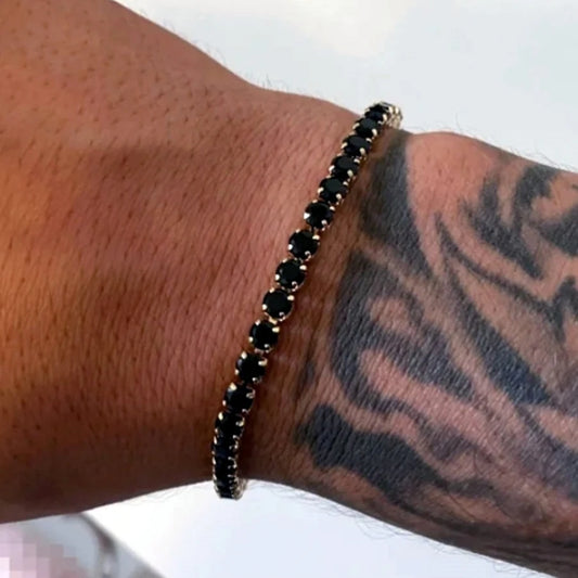 Clássico Punk Aço Inoxidável Link Chain Bracelet para Homens e Mulheres, Pulseira de tênis, Ouro, Preto, Cor Prata, Zircão, Jóias Presente