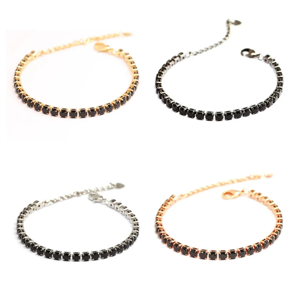Clássico Punk Aço Inoxidável Link Chain Bracelet para Homens e Mulheres, Pulseira de tênis, Ouro, Preto, Cor Prata, Zircão, Jóias Presente