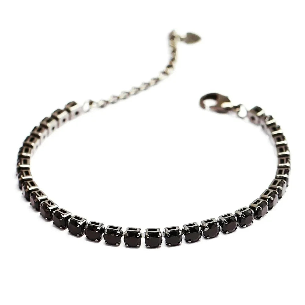 Clássico Punk Aço Inoxidável Link Chain Bracelet para Homens e Mulheres, Pulseira de tênis, Ouro, Preto, Cor Prata, Zircão, Jóias Presente