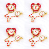 Personalized Baby Pacifier Clip Red Zircon Silicone Infant Teether Bpa Free Luxury Teether Newborn Holder 26 Letters 