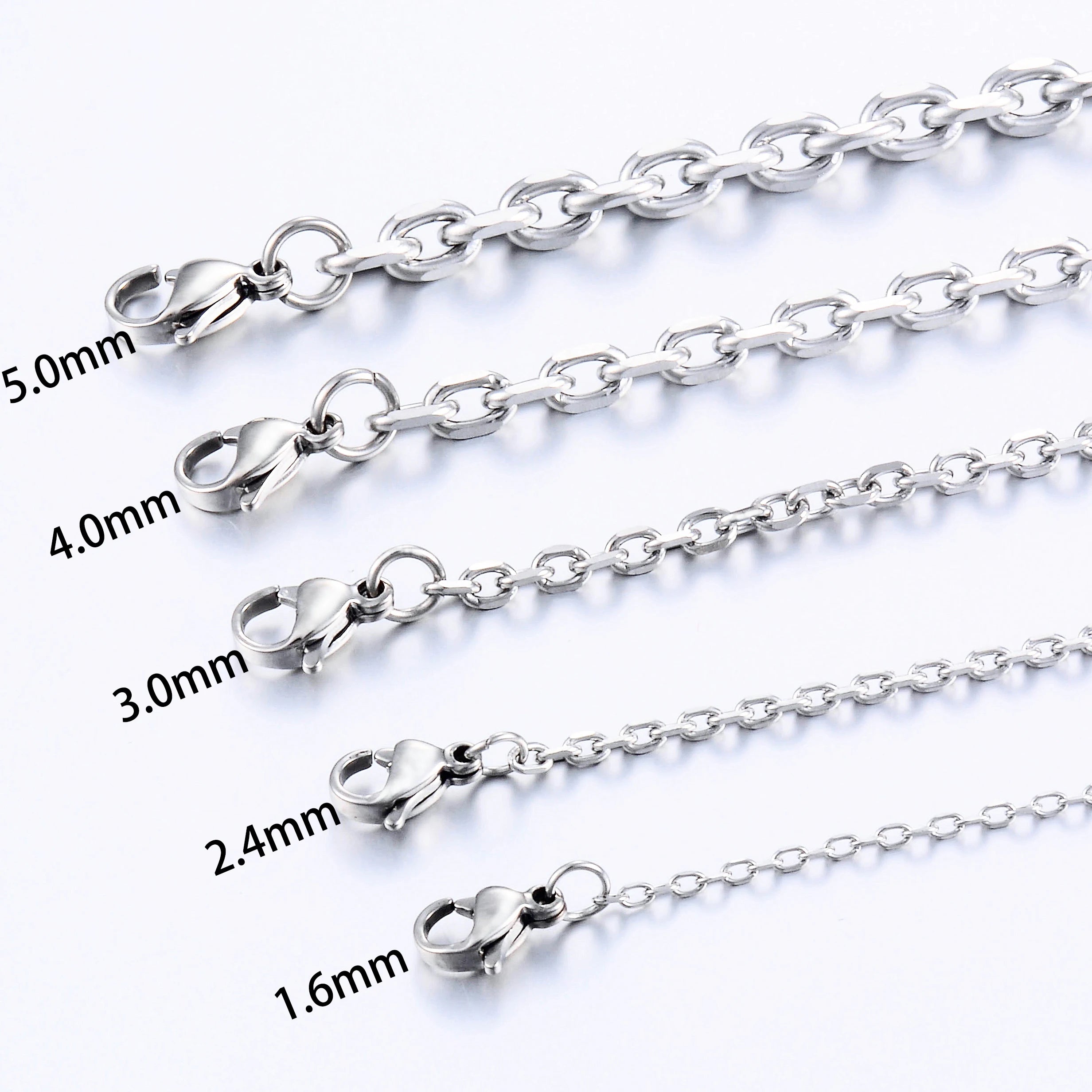 Colar de Aço Inoxidável para Homens e Mulheres, Cor Prata, O Shape Chain, New Fashion Jewelry, 1.6mm, 2.4mm, 3mm, 4mm, 5mm