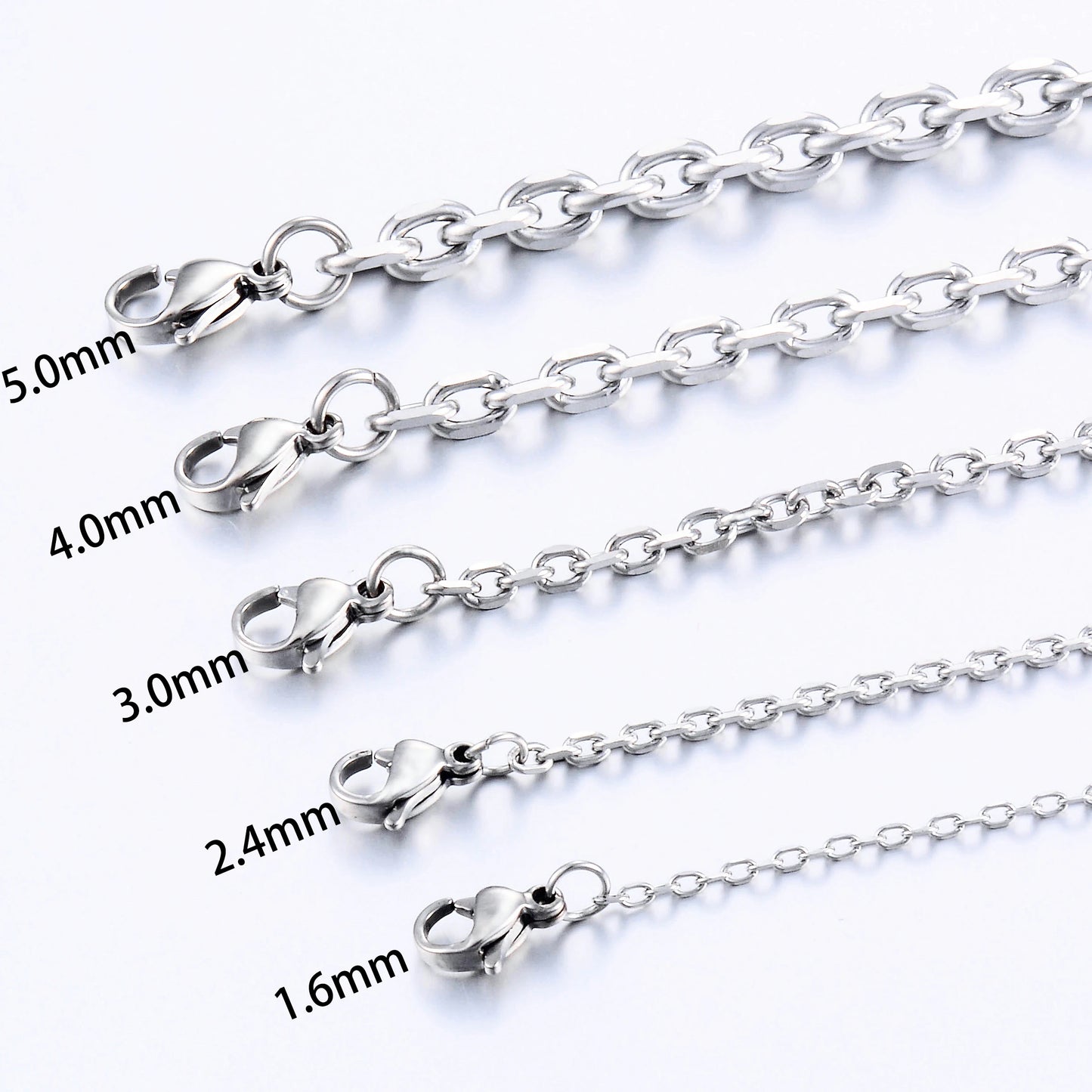Collar de acero inoxidable para hombre y mujer, color plateado, cadena en forma de O, nueva joyería de moda, 1,6 mm, 2,4 mm, 3 mm, 4 mm, 5 mm 