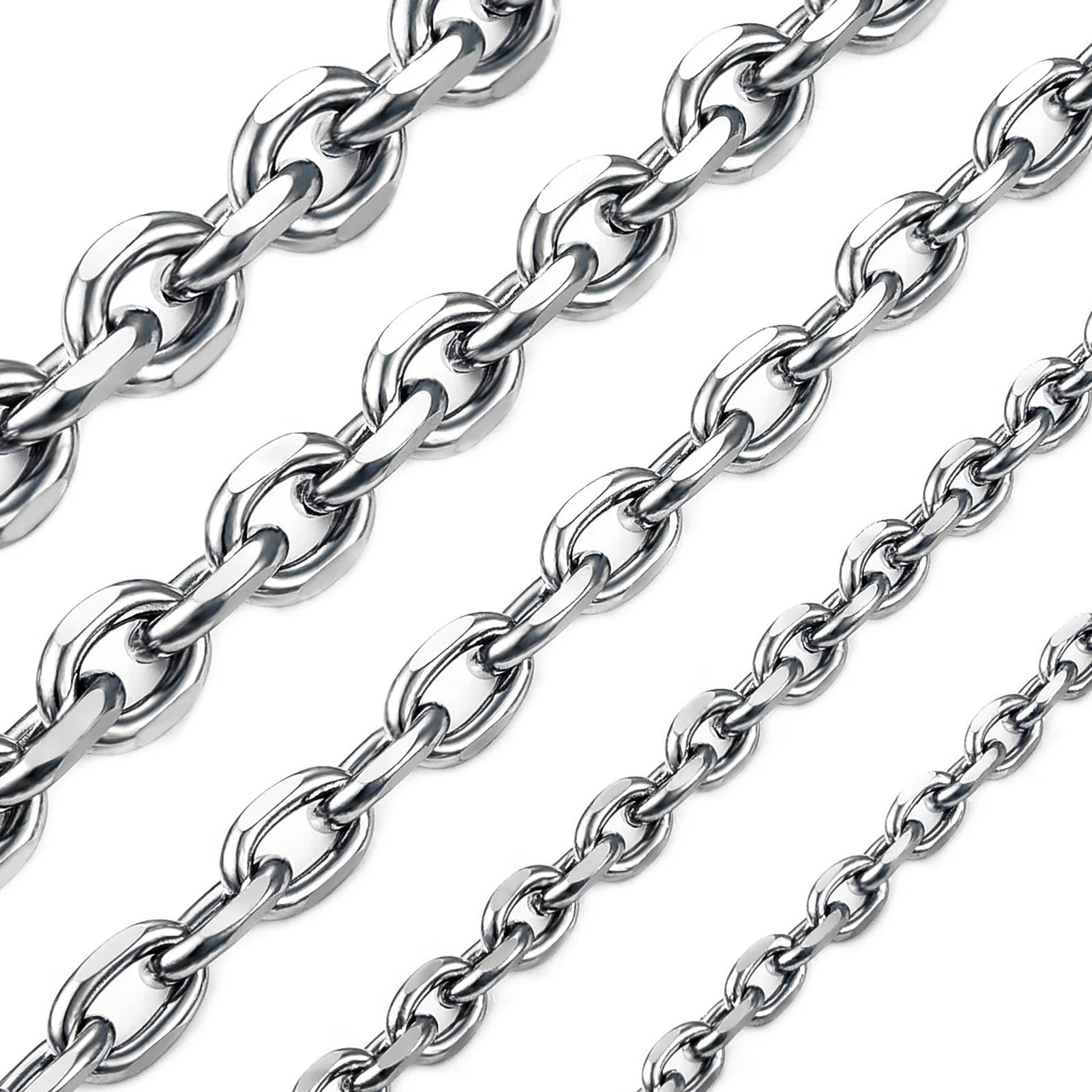 Colar de Aço Inoxidável para Homens e Mulheres, Cor Prata, O Shape Chain, New Fashion Jewelry, 1.6mm, 2.4mm, 3mm, 4mm, 5mm