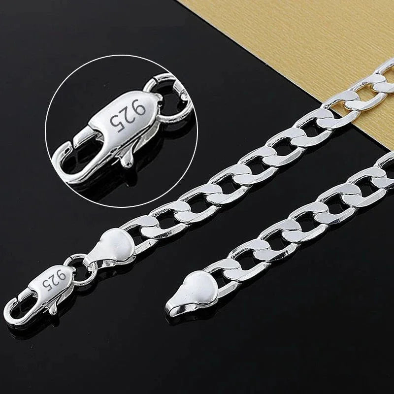 925 Sterling Silver Necklace for Men Women, Classic Chain, Luxury Jewelry, Wedding, Christmas Gifts 16, 18, 20, 22, 24 Inches, 6mm 