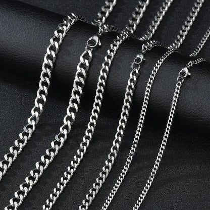 Stainless Steel Cuban Necklaces for Men Women Black Gold Chain Choker Solid Metal Jewelry Basic Punk 3mm 5mm 7mm 