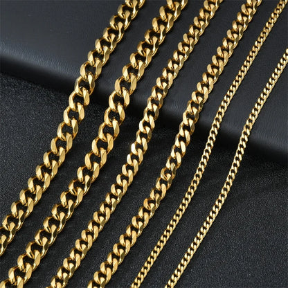 Stainless Steel Cuban Necklaces for Men Women Black Gold Chain Choker Solid Metal Jewelry Basic Punk 3mm 5mm 7mm 