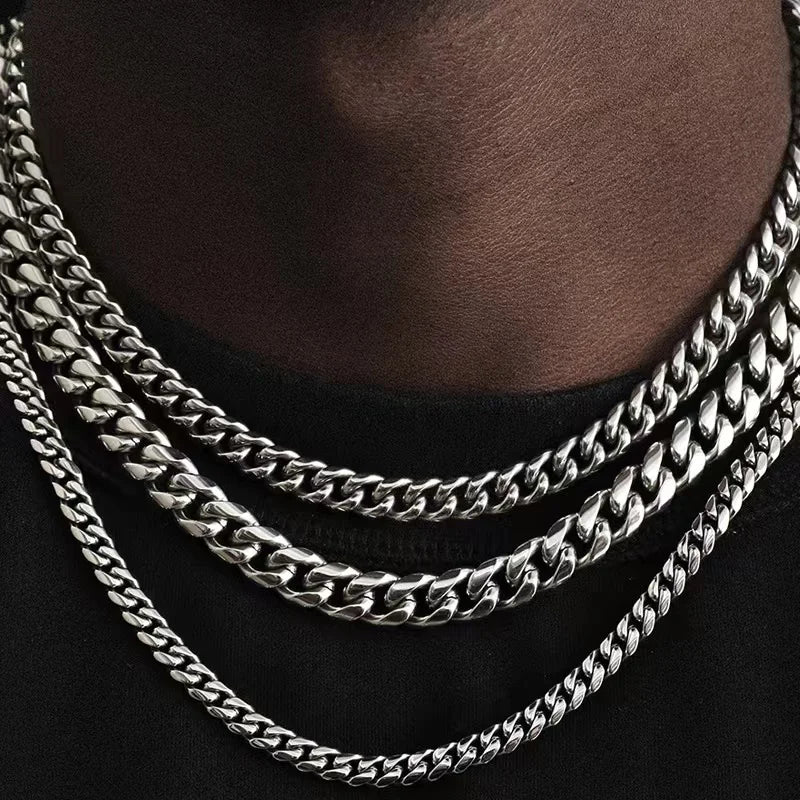 Stainless Steel Cuban Necklaces for Men Women Black Gold Chain Choker Solid Metal Jewelry Basic Punk 3mm 5mm 7mm 