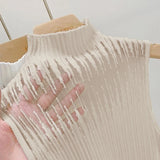 Women's Korean Knitted Half High Neck Vest Summer Sleeveless Solid Color Thin Tank Top 