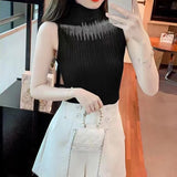 Women's Korean Knitted Half High Neck Vest Summer Sleeveless Solid Color Thin Tank Top 