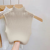 Women's Korean Knitted Half High Neck Vest Summer Sleeveless Solid Color Thin Tank Top 