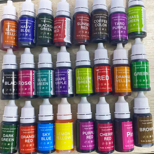 Colorir Food-Grade para o cozimento, decoração do bolo creme, biscoitos Makaron DIY, suprimentos de cozinha, acessórios de cozimento, garrafa 10ml, 24pcs