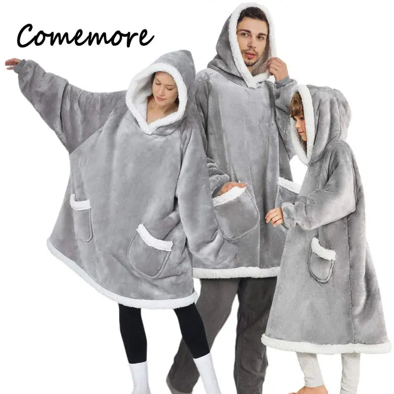 Comemore-Cobertor extragrande com capuz feminino com mangas, moletom xadrez, capuz velo, pijama feminino, roupa de casa, outono, inverno