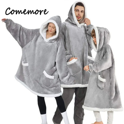Comemore-Cobertor extragrande com capuz feminino com mangas, moletom xadrez, capuz velo, pijama feminino, roupa de casa, outono, inverno