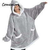 Comemore-Cobertor extragrande com capuz feminino com mangas, moletom xadrez, capuz velo, pijama feminino, roupa de casa, outono, inverno