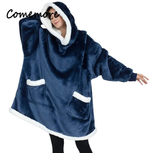 Celebrate-Women's Oversized Hooded Blanket with Sleeves, Plaid Sweatshirt, Fleece Hoodie, Women's Pajamas, Homewear, Fall, Winter 