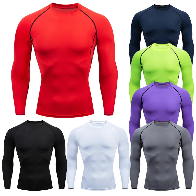 Camiseta de compresión para correr para hombre, ajustada, de manga larga, para entrenamiento y jogging, para gimnasio, Dry Fit Rashgard 
