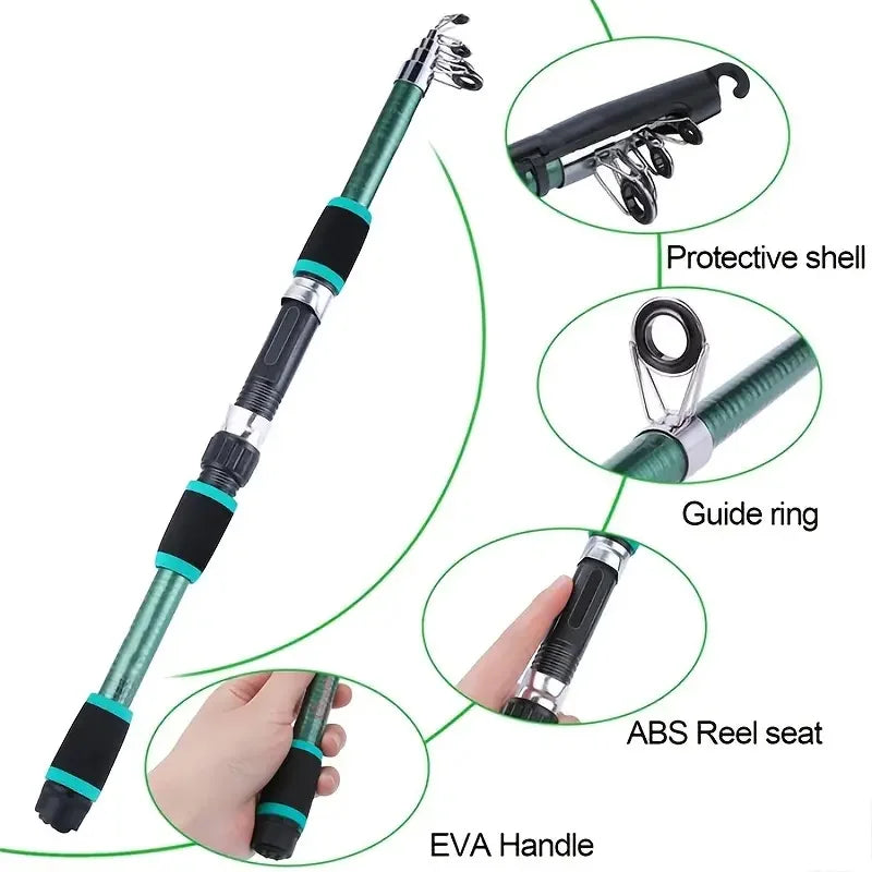 Full Set Fishing Pole Telescopic Fishing Rod Spinning Reel Lures Hooks Travel Kits 