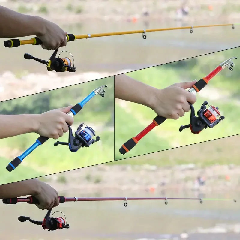 Full Set Fishing Pole Telescopic Fishing Rod Spinning Reel Lures Hooks Travel Kits 