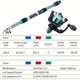 Full Set Fishing Pole Telescopic Fishing Rod Spinning Reel Lures Hooks Travel Kits 