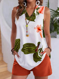 Conjunto de pantalones cortos casuales de verano para mujer, chaleco con estampado floral y bolsillo, elegante moda para vacaciones 