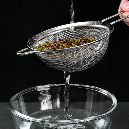 Juego de 3 filtros de malla fina de acero inoxidable, colador de alimentos finos con mango largo, herramienta de cocina 