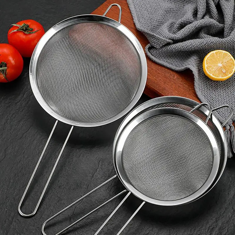 Set of 3 Fine Mesh Filter Stainless Steel Skimmer Fine Food Strainer with Long Handle Kitchen Tool 