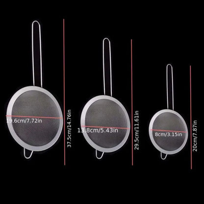 Juego de 3 filtros de malla fina de acero inoxidable, colador de alimentos finos con mango largo, herramienta de cocina 